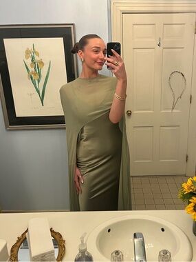 LULUS - Olive Green Cape Satin Dress